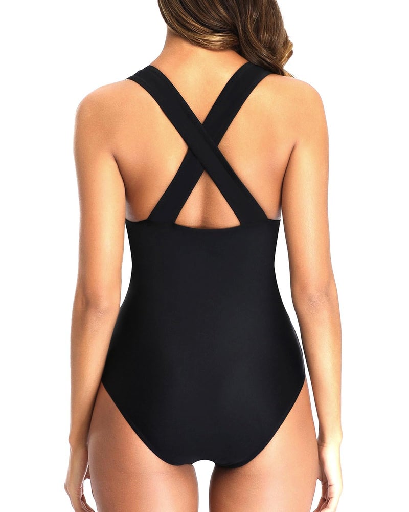 Tempt Me Black Women Sexy One Piece Swimsuits Deep V Neck Bathing Suits Plunge Hollow Out Swimwear M - Image 2